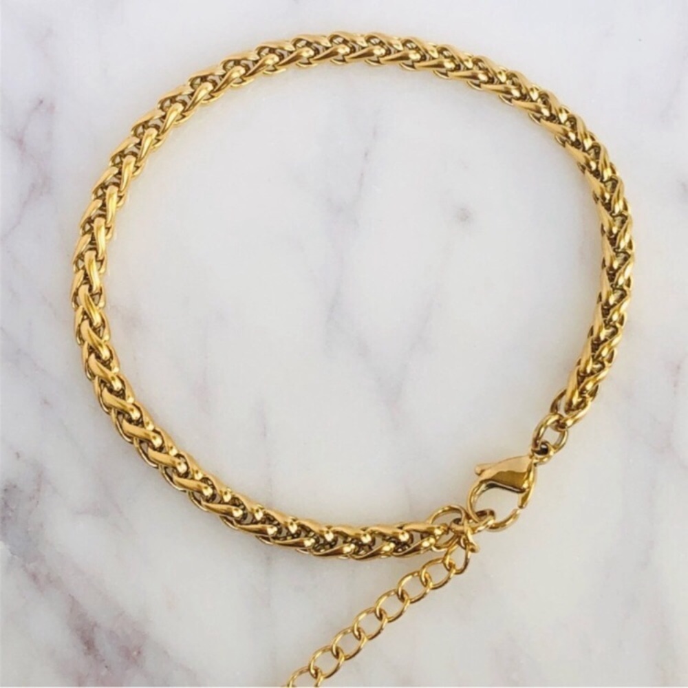 18K Gold Plated Stainless Steel Wheat Chain Bracelet